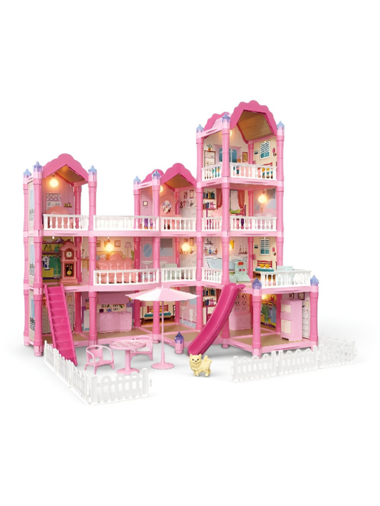 Princess Dollhouse Mansion with Dream Lights – 3-Story Play House with Furniture, Slide, Garden, and Accessories for Toddlers & Girls TV5701