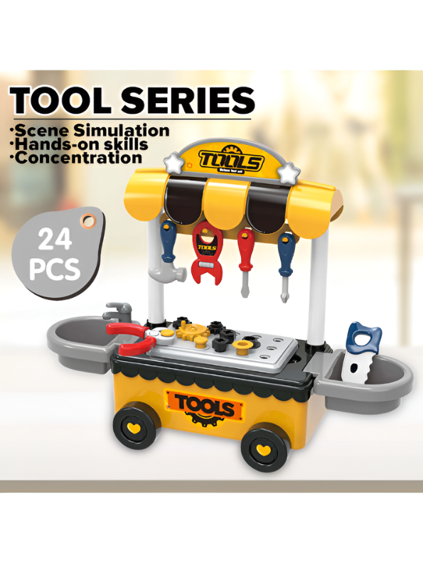 Qear Tools a Master 3-in-1 Kids Workbench Toy Set – Mobile STEM Construction Workshop with Tools, Gears & Accessories for Toddlers and Kids MD2002