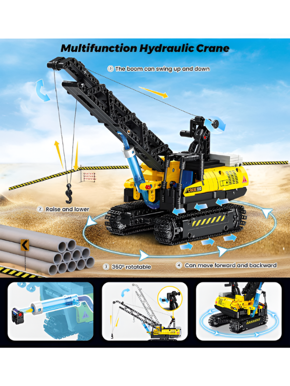 Hydraulic Crane Building Toy – 528 Pcs Realistic Engineering Model Kit with 360° Rotation & Functional Boom for Kids Ages 6+ TV6960.