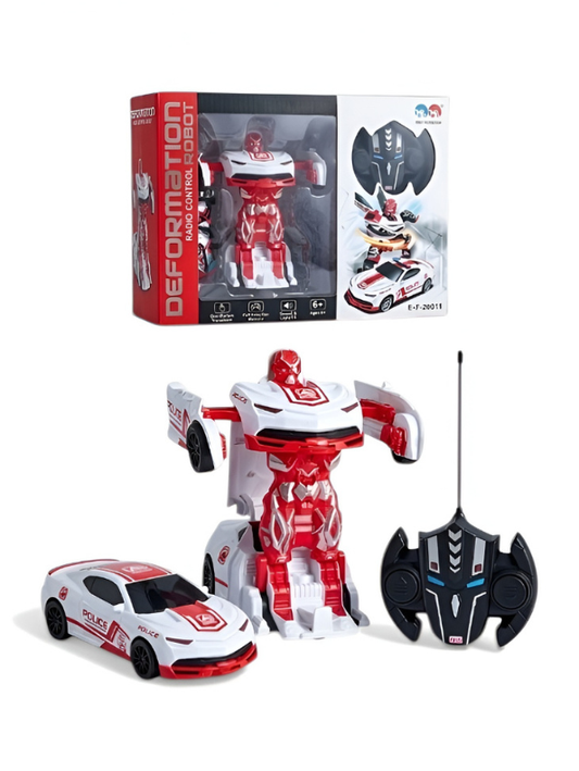 2-in-1 RC Police Car Robot Toy – One-Button Transformation, 360° Drifting, Rechargeable Remote Control Vehicle for Kids MD1878