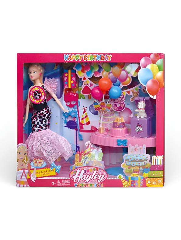 Hayley Happy Birthday Doll Playset – Stylish Fashion Doll with Party Accessories, Birthday Cake & Celebration Decorations for Kids’ Imaginative Play NX13254