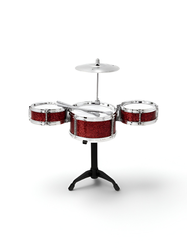 Toy Drum Set with Stool and Cymbal – 5-Piece Upgraded Junior Jazz Drums Musical Instrument for Toddlers & Children, Includes Drumsticks, Sparkling Red TV6033