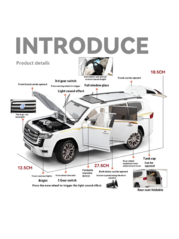 Toyota Land Cruiser 1:18 Scale Diecast Alloy Model Car White TV4742.