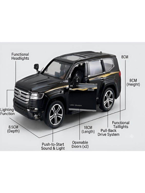 Toyota Land Cruiser LC300 Diecast Metal Toy Car Black 1:32 Scale with Acrylic Display Case MD30