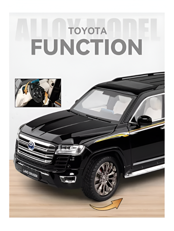 Toyota Land Cruiser LC300 Diecast Metal Toy Car Black 1:32 Scale with Acrylic Display Case MD30