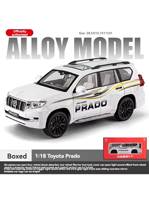 Toyota Land Cruiser Prado Diecast Alloy Model Car – 1:18 Scale Pull Back Toy with Lights & Sound Effects TV6151