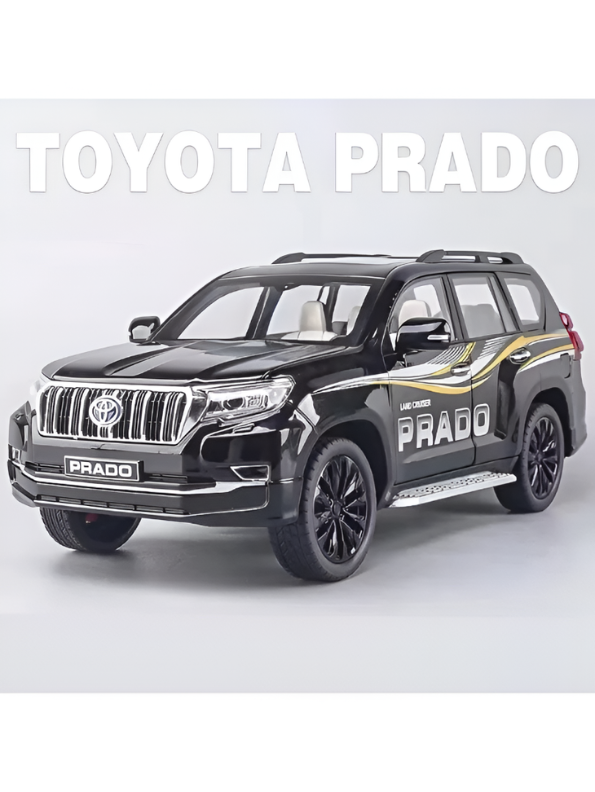 Toyota Land Cruiser Prado Diecast Alloy Model Car – Black 1:18 Scale Pull Back Toy with Lights & Sound Effects TV6151