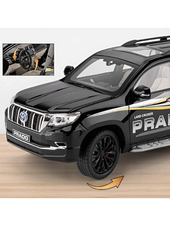Toyota Land Cruiser Prado Diecast Alloy Model Car – Black 1:18 Scale Pull Back Toy with Lights & Sound Effects TV6151