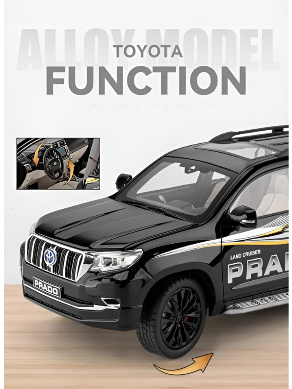 Toyota Land Cruiser Prado Diecast Alloy Model Car – Black 1:18 Scale Pull Back Toy with Lights & Sound Effects TV6151