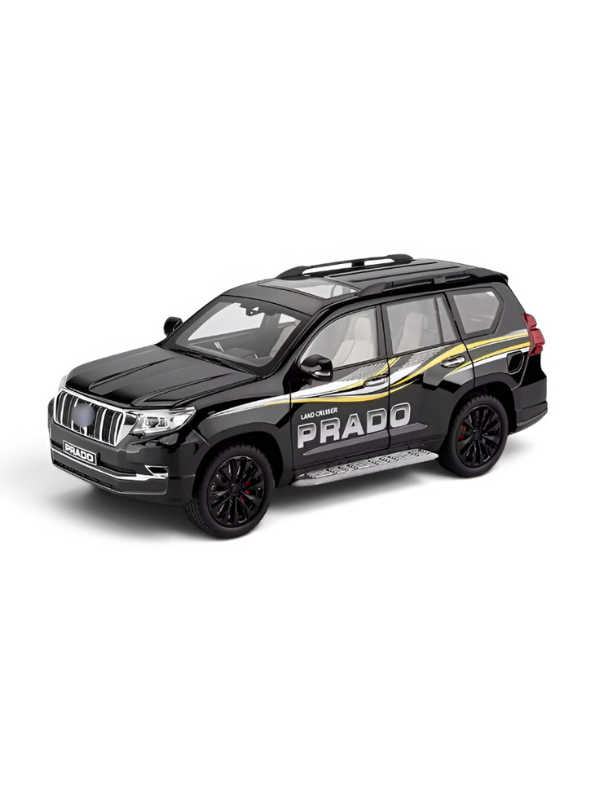 Toyota Land Cruiser Prado Diecast Alloy Model Car – Black 1:18 Scale Pull Back Toy with Lights & Sound Effects TV6151