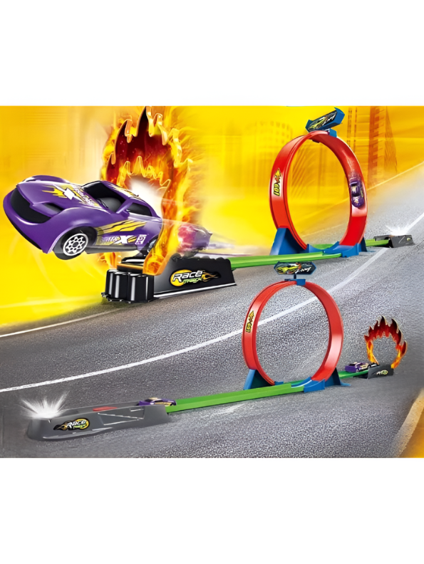 Track Racing 360° Grand Loop Circuit Toy Set with Catapult Launcher & Flame Jump Ring – Diecast Car Racing Track Play Set for Kids Aged 3+ TV1822