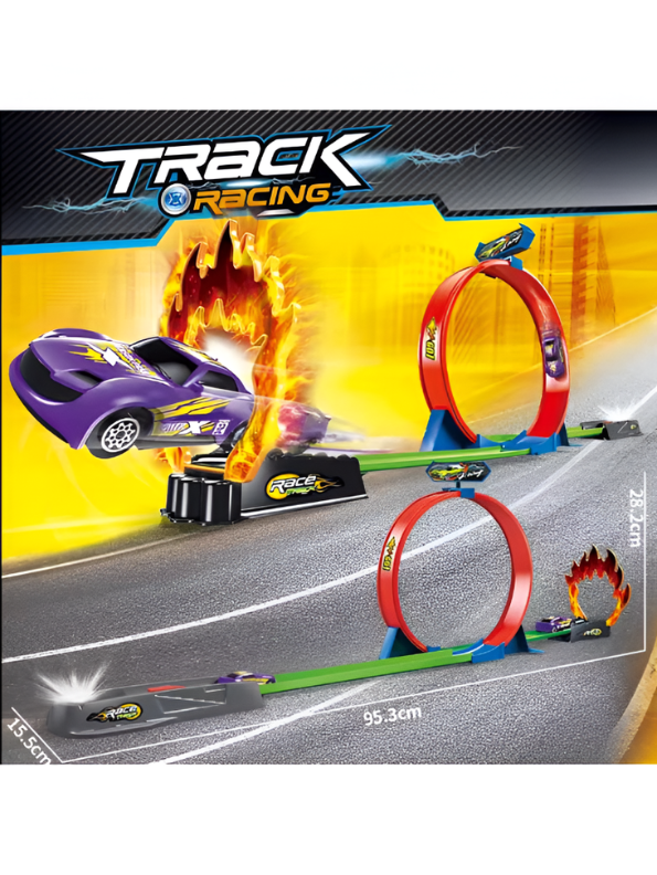Track Racing 360° Grand Loop Circuit Toy Set with Catapult Launcher & Flame Jump Ring – Diecast Car Racing Track Play Set for Kids Aged 3+ TV1822