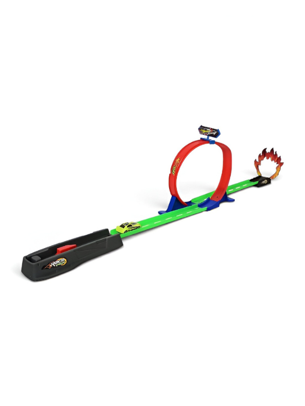 Track Racing 360° Grand Loop Circuit Toy Set with Catapult Launcher & Flame Jump Ring – Diecast Car Racing Track Play Set for Kids Aged 3+ TV1822