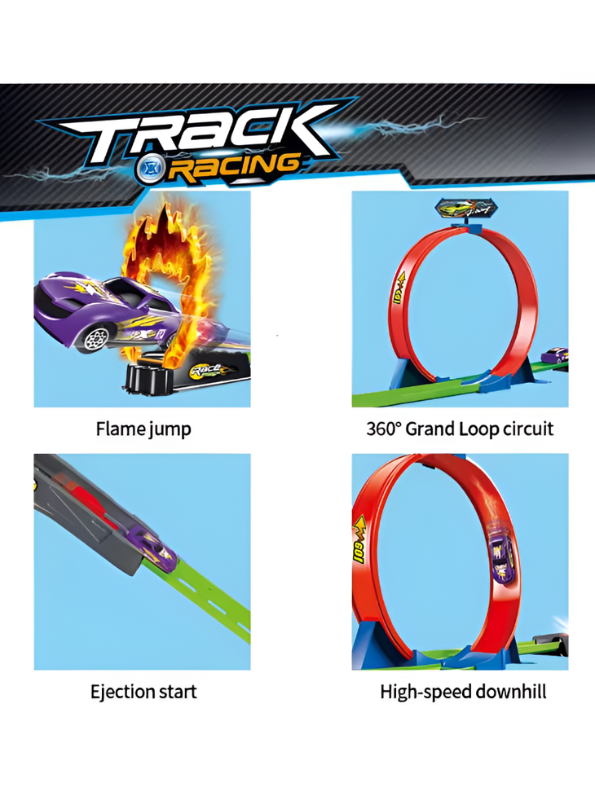 Track Racing 360° Grand Loop Circuit Toy Set with Catapult Launcher & Flame Jump Ring – Diecast Car Racing Track Play Set for Kids Aged 3+ TV1822
