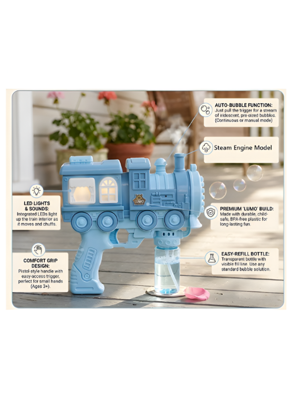 Train Bubble Gun Toy – Train Shape Bubble Blower Blue LMI16589.