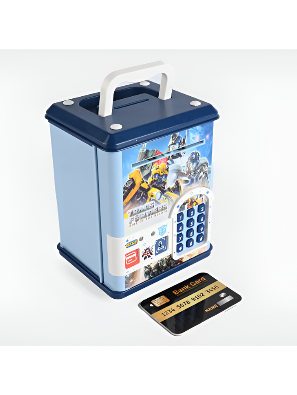 Transformers Electronic Money Safe Box for Kids – Kids ATM Piggy Bank with Password & Toy Bank Card, Blue Digital Coin Bank and Cash Vault Toy LMI14827