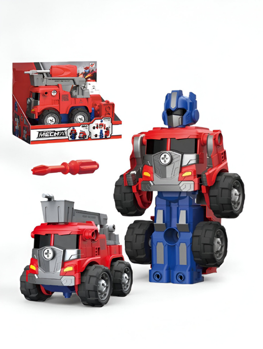 Transforming Fire Truck Robot Toy – 2-in-1 Mecha Vehicle for Kids with Screwdriver Tool | Red & Blue Action Figure NX15615.