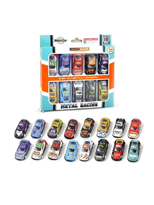 TurboBlaze 10X – Metal Racing Car Pack of 10 | Pullback Die-Cast Mini Cars for Kids | High-Speed Toy Vehicles for Boys & Girls LMI12467.