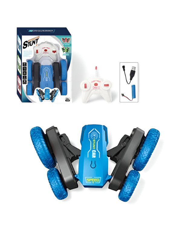 Blue - Turbo Stunt Car – 360° Flip RC Car for Kids, Rechargeable Remote Control Toy Vehicle LMI15815.