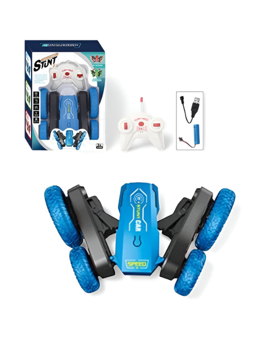 Blue - Turbo Stunt Car – 360° Flip RC Car for Kids, Rechargeable Remote Control Toy Vehicle LMI15815.