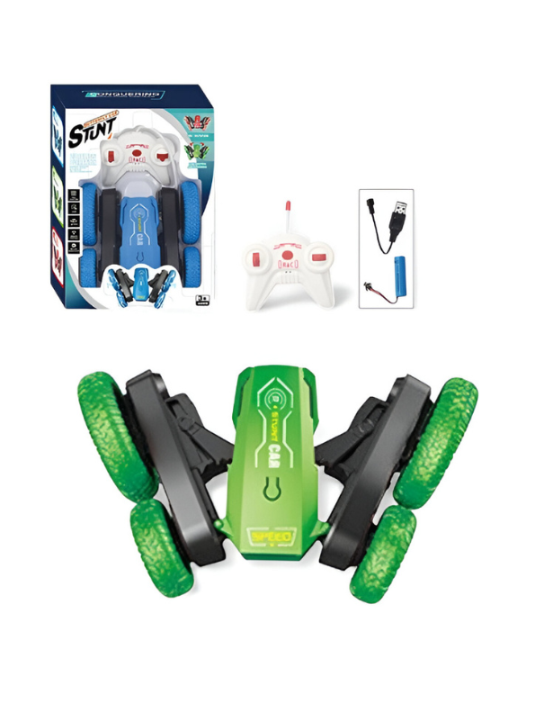 Green - Turbo Stunt Car – 360° Flip RC Car for Kids, Rechargeable Remote Control Toy Vehicle LMI15815.