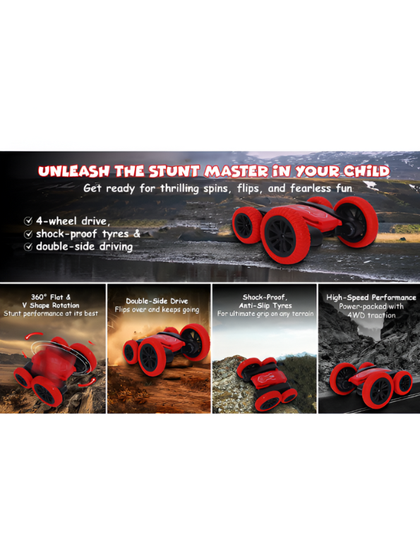 Turbo Stunt Car – 360° Flip RC Car for Kids, Rechargeable Remote Control Toy Vehicle LMI15815.