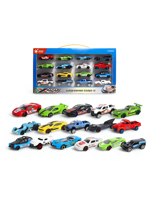 TurboWheels – 16-Piece Diecast Car Set | Mini Collection | Super Moving Stares Kids Playset | Gift for Boys LMI15236.