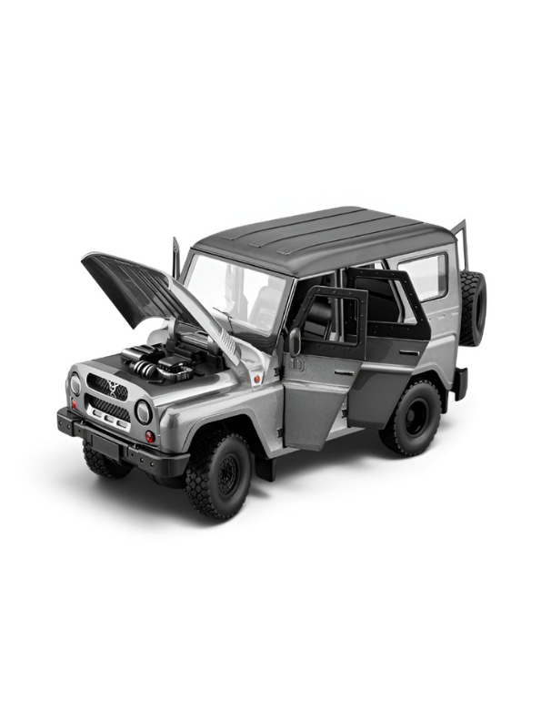 UAZ Hunter Diecast Alloy Metal Model Car SUV – Grey 1:18 Scale Interactive Features with Lights & Sound, Opening Doors & Hood, Black TV6153