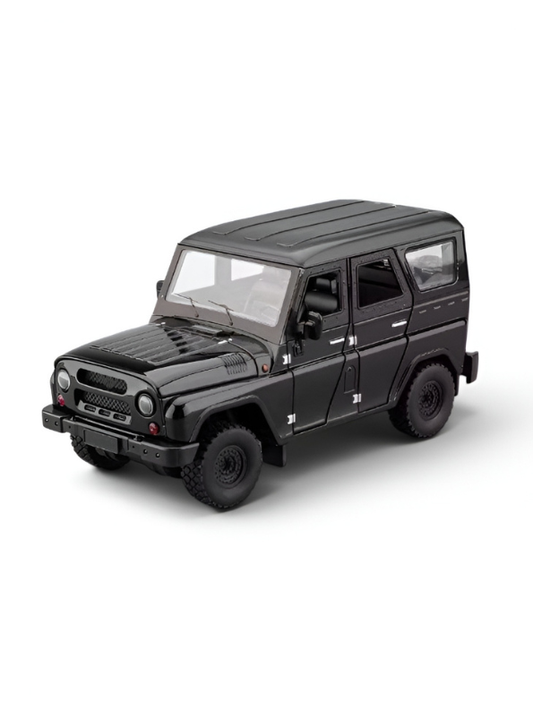 UAZ Hunter Diecast Alloy Metal Model Car SUV – Black 1:18 Scale Interactive Features with Lights & Sound, Opening Doors & Hood, Black TV6153