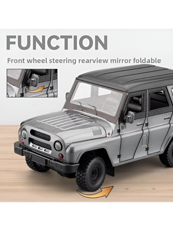 UAZ Hunter Diecast Alloy Metal Model Car SUV – Grey 1:18 Scale Interactive Features with Lights & Sound, Opening Doors & Hood, Black TV6153