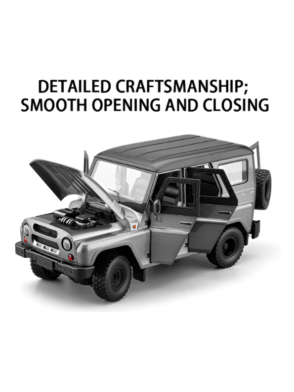 UAZ Hunter Diecast Alloy Metal Model Car SUV – Grey 1:18 Scale Interactive Features with Lights & Sound, Opening Doors & Hood, Black TV6153