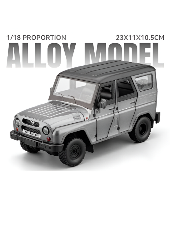 UAZ Hunter Diecast Alloy Metal Model Car SUV – Grey 1:18 Scale Interactive Features with Lights & Sound, Opening Doors & Hood, Black TV6153