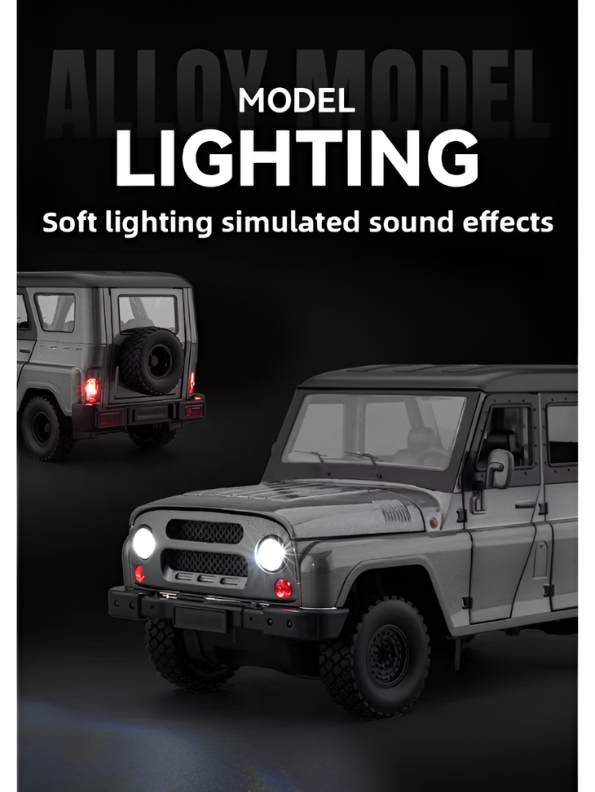UAZ Hunter Diecast Alloy Metal Model Car SUV – Black 1:18 Scale Interactive Features with Lights & Sound, Opening Doors & Hood, Black TV6153