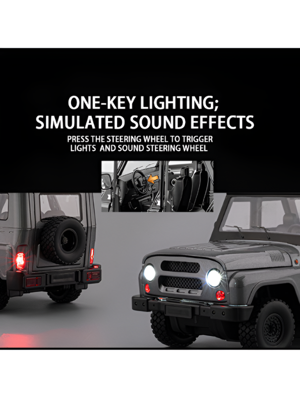 UAZ Hunter Diecast Alloy Metal Model Car SUV – Black 1:18 Scale Interactive Features with Lights & Sound, Opening Doors & Hood, Black TV6153