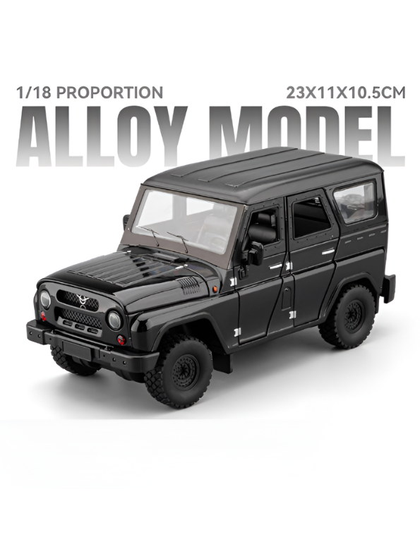 UAZ Hunter Diecast Alloy Metal Model Car SUV – Black 1:18 Scale Interactive Features with Lights & Sound, Opening Doors & Hood, Black TV6153