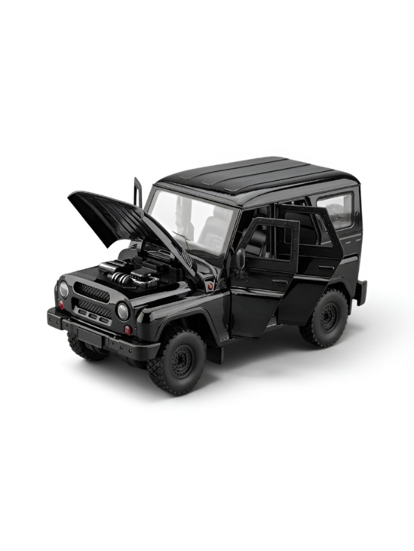 UAZ Hunter Diecast Alloy Metal Model Car SUV – Black 1:18 Scale Interactive Features with Lights & Sound, Opening Doors & Hood, Black TV6153