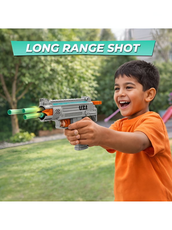UZI Foam Dart Blaster Gun – Tactical Soft Bullet Shooter Toy with Suction Darts LMI16100