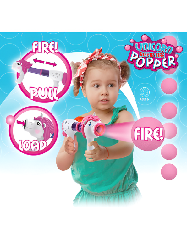 Unicorn Air Powered Rapid Fire Popper Gun Toy with 10 Soft Foam Balls for Kids LMI16918