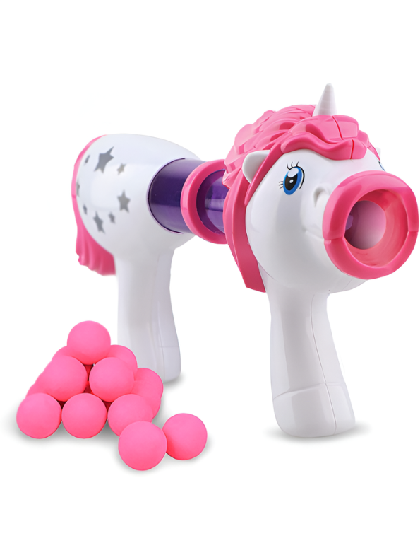 Unicorn Air Powered Rapid Fire Popper Gun Toy with 10 Soft Foam Balls for Kids LMI16918