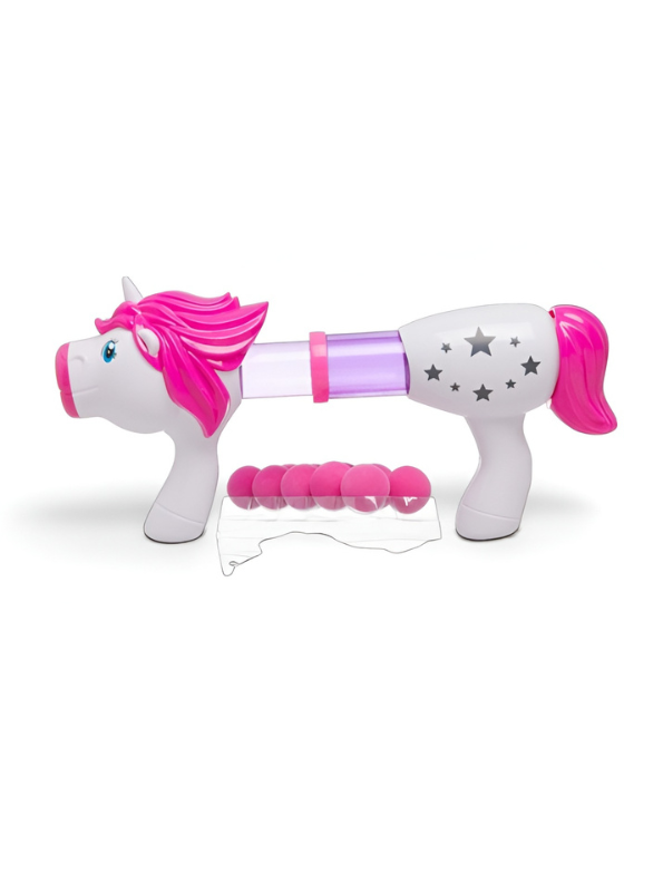 Unicorn Air Powered Rapid Fire Popper Gun Toy with 10 Soft Foam Balls for Kids LMI16918
