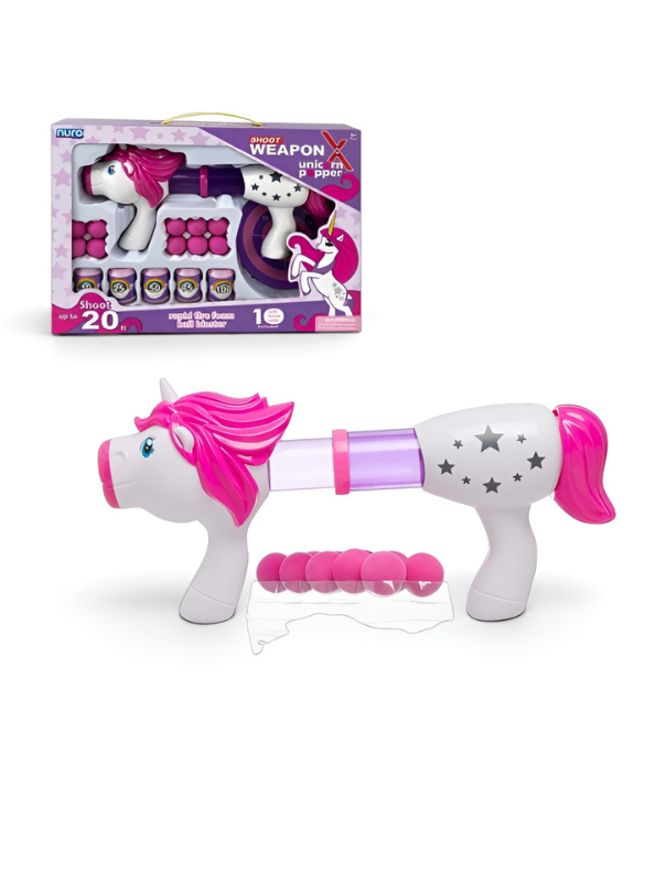 Unicorn Air Powered Rapid Fire Popper Gun Toy with 10 Soft Foam Balls for Kids LMI16918