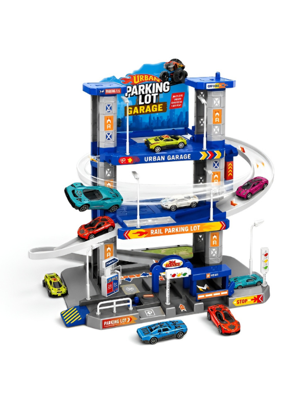 Urban 3-Level Parking Lot Garage Playset – Includes 4 Die-Cast Cars & Track Accessories TV6778