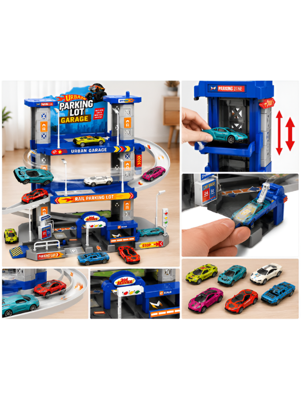 Urban 3-Level Parking Lot Garage Playset – Includes 4 Die-Cast Cars & Track Accessories TV6778