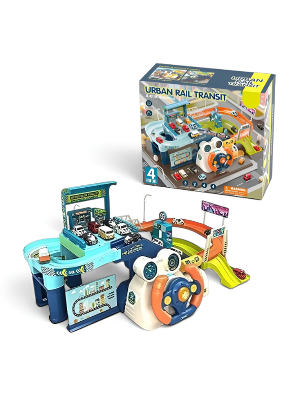 Urban Rail Transit City Track Playset with Steering Wheel & 8 Cars MD652
