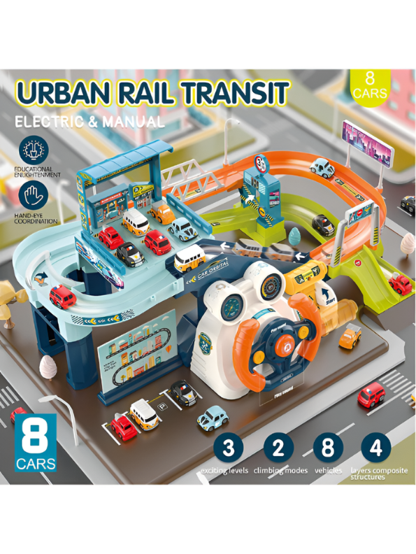 Urban Rail Transit City Track Playset with Steering Wheel & 8 Cars MD652