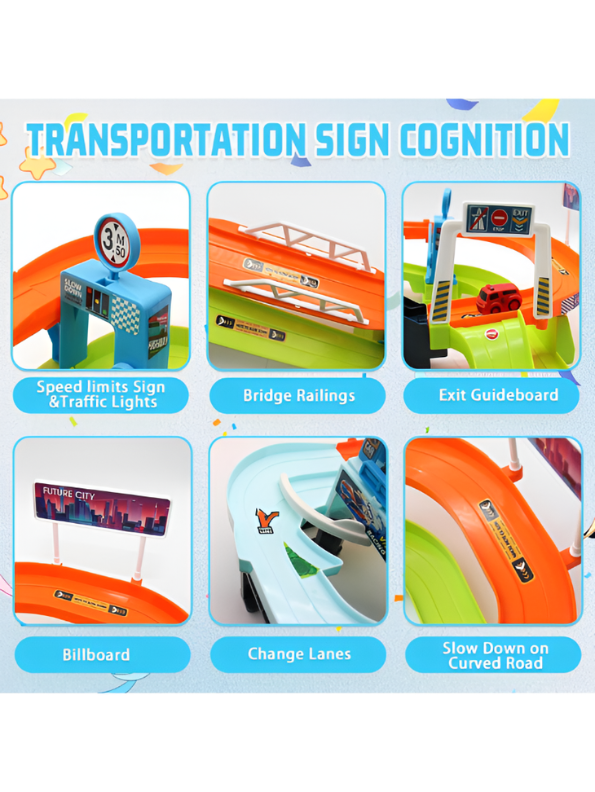 Urban Rail Transit City Track Playset with Steering Wheel & 8 Cars MD652