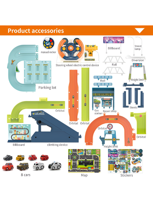 Urban Rail Transit City Track Playset with Steering Wheel & 8 Cars MD652