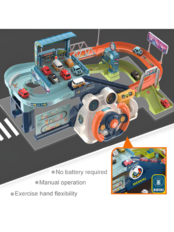 Urban Rail Transit City Track Playset with Steering Wheel & 8 Cars MD652
