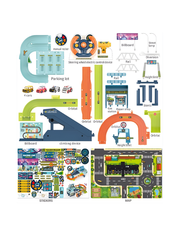 Urban Rail Transit City Track Playset with Steering Wheel & 8 Cars MD652