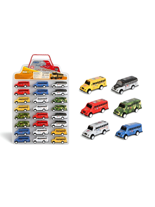 Urban Vehicle Set – 24-Pack Mini Alloy Bus Models | Die-Cast School Bus & City Toy Collection for Kids LMI15846.